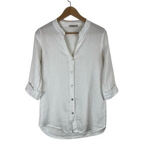 Lungo LArno Linen Shirt Womens Small White Coastal‎ V-Neck Italian Luxury Italy